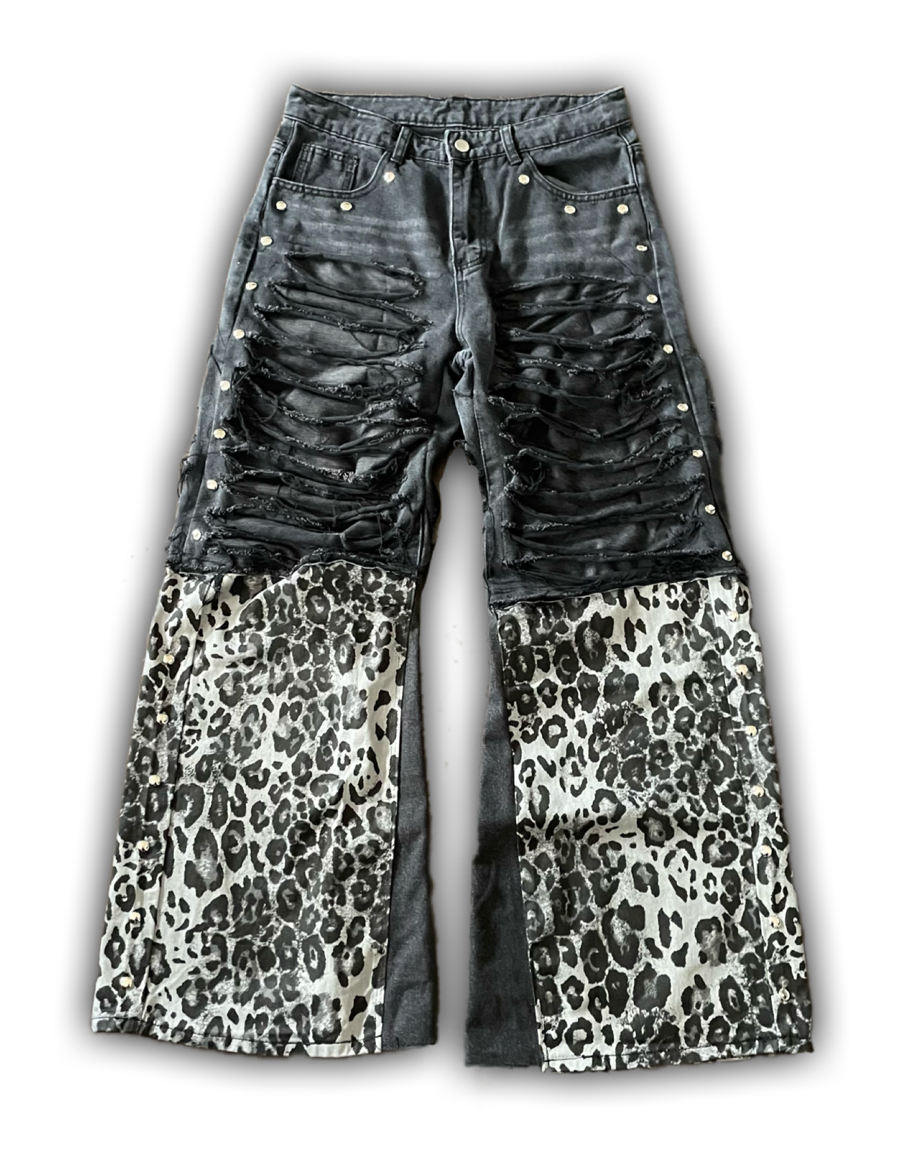 ZENEZ CUSTOM LEOPARD FLARE JEANS