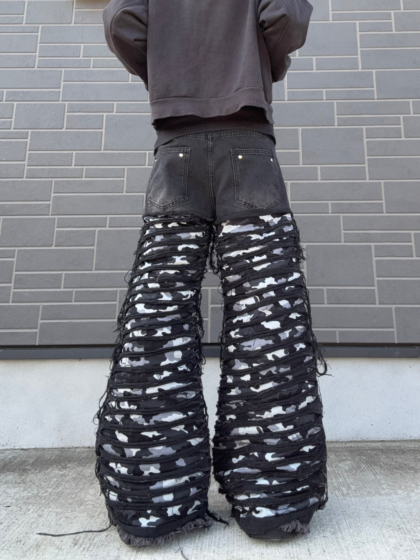 ZENEZ DESTROYED BLACK CAMO PANTS