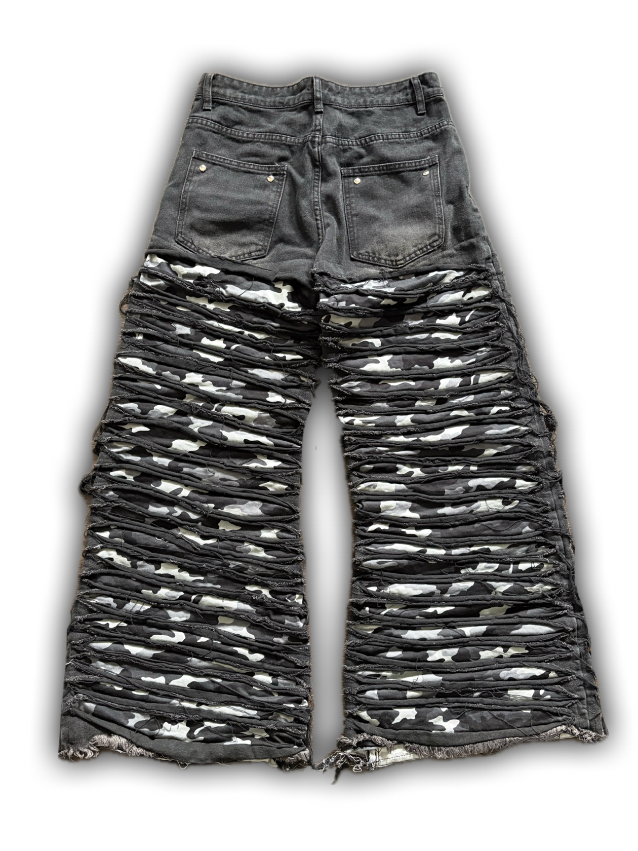 ZENEZ DESTROYED BLACK CAMO PANTS