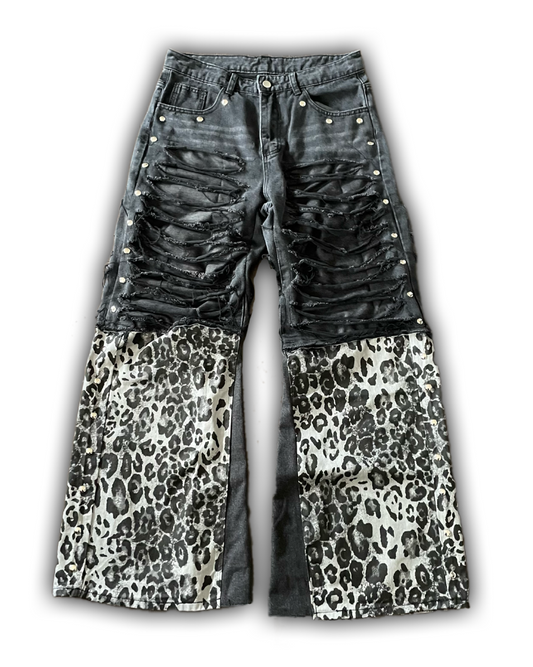 ZENEZ CUSTOM LEOPARD FLARE JEANS