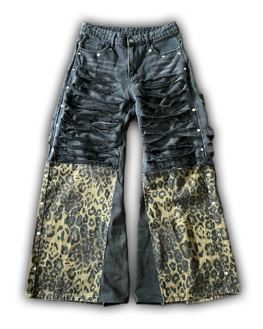 ZENEZ CUSTOM LEOPARD FLARE JEANS