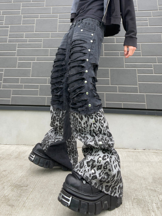 ZENEZ CUSTOM LEOPARD FLARE JEANS
