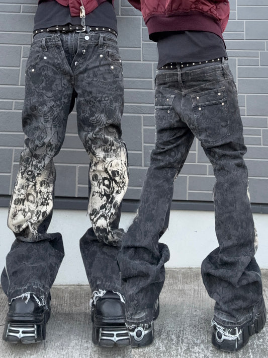 ZENEZ CUSTOM SKULL FLARE PANTS